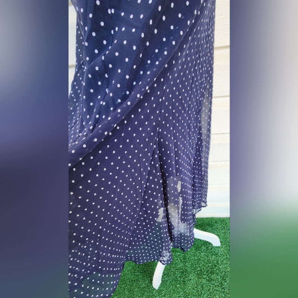 NWT! Y2K Jaclyn Smith Navy Polka Dot Flowy Summer Midi Skirt! Beautuful - Picture 10 of 16